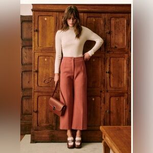 Sezane Martin crop Elegant Women's marron Wide-Leg Pants